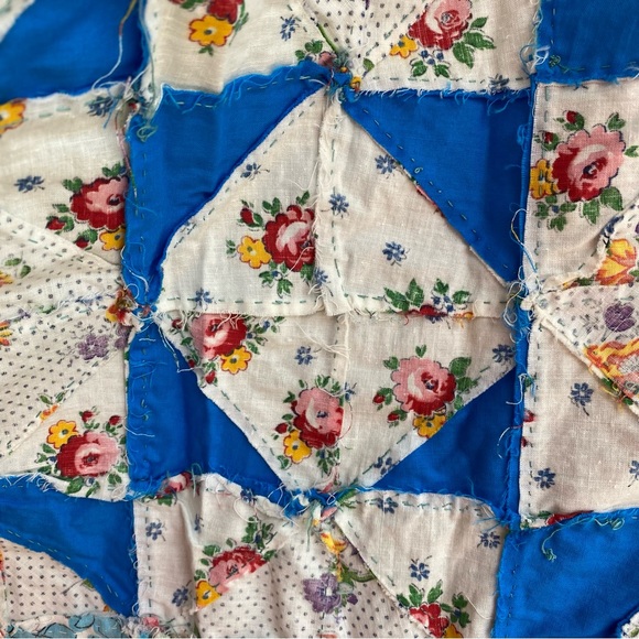 Colorful Hand Sewn Vintage Quilt Top - Picture 6 of 6